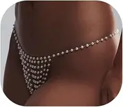 [Riymusry] Sexy Beaded Tassel Waist Chain Thongs Summer Beach Pearl Chain Thong Bikini Bead Belly Chain Festival Rave Pearl G String Body Jewelry for Women