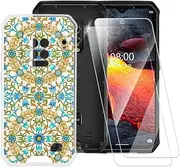 ESACMOT Kaleidoscope Pattern Case Compatible with Ulefone Armor 9 + [2 Pack] Screen Protector Tempered Glass, Shockproof Case Cover for Ulefone Armor 9E (6.3 inch)