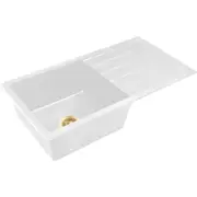 Baiachi Single Bowl and Drainer Granite Kitchen Sink White with Brushed Gold Waste