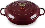 [Le Creuset] Signature Shallow Casserole with Gold Knob, Garnet, 30 cm Diameter