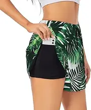 [GaxfjRu] Tropical Palm Banana Leaves Print Women's Running Shorts High Waisted Running Shorts Pocket Sporty Gym Elastic Short