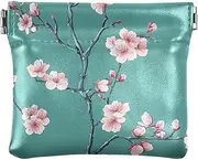 [FRODOTGV] Peach Cherry Blossom Women's Small Leather Coin Purse Wallet Convenient Pocket Purse Makeup Bag for Girls Women Ladies, Peach Cherry Blossom, 4.33"(L) x 3.74"(W) x 0.39"(H), Classic