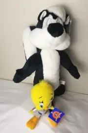 Vintage Looney Tunes Pepe Le Pew 16in & Spacesuit Tweety 8in 1998 ACE Plush NWT