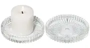 3.8 Inch Glass Pillar Candle Holder Set Pack 2 Gear Round Plate Serrated