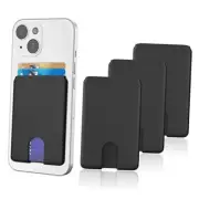 Phone Card Holder, Silicone Anti Slip Out Phone Wallet Stick On Credit Black*3