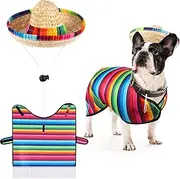 Frienda Dog Sombrero Hat Pet Serape Poncho Costume Funny Dog Costume Multicolor Adjustable Sombrero Costume Mexican Dog Poncho Straw Hat Chihuahua Clothes for Mexican Party Decorations