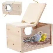 Parakeet Nesting Box Transparent Bird House for Cage Natural Wood Breeding Bo...