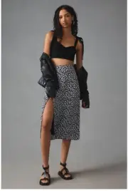 NWT Maeve By Anthropologie Size 6 The Lille Side-Slit Midi Skirt Black White