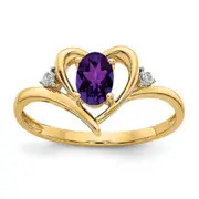 14K Yellow Gold Amethyst and Real Diamond Heart Ring