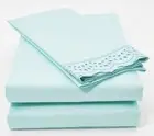 New Home Reflections 300TC Bed Sheet Set with Eyelet Trim Seaglass Blue KING SZ