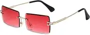 [LASPOR] Retro Rimless Rectangle Sunglasses for Women Men Tinted Lens Gold Metal Frameless Vintage Square Glasses