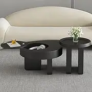 EKDJSN Black Coffee Tables, Center Table with 360° Rotatable Tabletop, with Hidden Storage Space, Small Round Nesting Table Set of 2, for Living Room, Office, Easy to Assemble