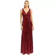 Nicole Miller New York Women's Burgundy Sequined V-Neck Maxi Dress Size 14 NWT