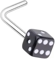 [Generic] 20GA Stainless Steel Black Lucky Dice L-Bend Nose Stud, 20ga, Metal, no gemstone