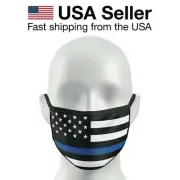 10 PACK - Thin Blue Line Police US Flag Face Mask Cloth Fabric Washable Cover