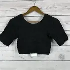 Ganni Ruched Mini Crop Top Womens 2 Black Pull Over Stretch Organic Textured NWT