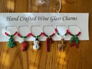 "CHRISTMAS GLITTER SET" #1 6 HAND CRAFTED Wine glass drink marker Charms