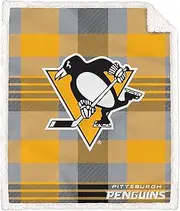 Pegasus Sports NHL Pittsburgh Penguins Plaid Steel Royal Plush Sherpa Blanket