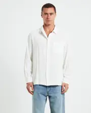 Harrison Linen Long Sleeve Shirt in White