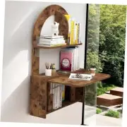 Wall Mounted Drop-Leaf Table, Floating Laptop Desk, Folding 29IN Rustic Brown