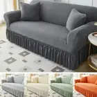 Solid Color Sofa Cover for Elastic Jacquard 1/2/3/4 Seater Sofa Cover With Skirt