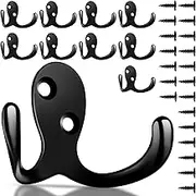 10PCS Double Octopus Hooks, Durable Dual Coat Hooks, Coat Hooks Wall Mounted with 20 PCS Screws, Black Door Hooks for Hanging Towel, Clothes, Metal Coat Hooks for Door, Bathroom, Kitchen