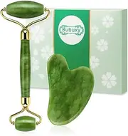 Gua Sha & Jade Roller Gift Set, Natural Green Face Roller and Gua Sha Stone Set, Face Massager Jade Stone Facial Roller for Eye Puffiness, Skin Tightening, Rejuvenation of The Face and Neck (green)