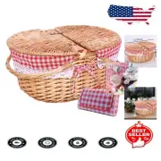 Lightweight Split Lid Wicker Picnic Basket with Handle - Perfect for Picnics