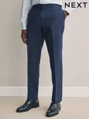 Blue Slim Fit Tollegno Linen Blend Check Suit Trousers (E82656) | $200