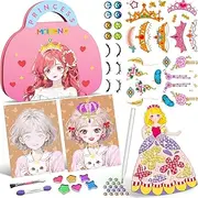Art Craft Activity for Kids, Paper Craft Kits - Paper Makeup DIY Girls Toy Kit with Diamond Painting & Princess Dress Up Set, Ideal Birthday Girls Ages 4 5 6 7 8 9+ Year Old (Princess 1) (1)