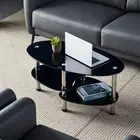 Oval-Shaped Glass Tea Table for Office 3-Tier Modern Coffee End for Living Room