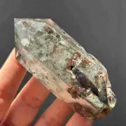 0.13kg Natural Ghost Quartz Obelisk Reiki Crystal Wand Point Tower Decor + Stand
