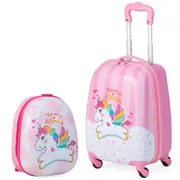 Babyjoy 2 Pieces Kid Luggage Set 13" Backpack & 16" Kids Carry on Suitcase Girl Gift, Pink