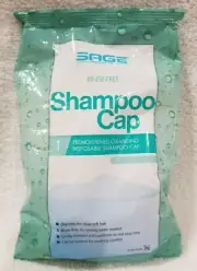 Sage Rinse-Free SHAMPOO CAP Pre-Moistened Cleansing Disposable Conditioner New