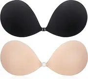 [CatoFree] Push Up Invisible Bra for Women, 2 Pack Reusable Backless Strapless Sticky Adhesive Bra for Evening Dress