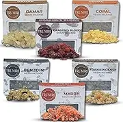 Resin Incense - Natural Tree Gum Sap - 6x30g Variety Pack Including Frankincense and Myrrh Copal Benzoin Dragon's Blood Damar