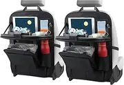 2 Pack Car Backseat Organiser with Table Holder Foldable Kid's Travel Tray Playmat PU Leather Back Seat Kick Mat Protector Travel Bag for Toys, Book, Food, iPad, Tissue,etc (2Pack With Tray Holder)
