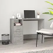 Concrete Grey Desk Engineered Wood for Home Office, Computer Table with Drawers for Gaming, 102x50x76cm Durable, Adjustable Standing Desk