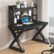 Multi-functional Combined Computer Desk - Tempered Glass Computer Desk With Pegboard And Storage Shelves - Large Home Office Workstation Table Writing Desk Workstation For Game Table(Black,100CM)