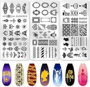 beinkmake 3Pcs Vintage Baroque Nail Stamping Plate Set Angel Devil Nail Stamp Templates French Line Tip Nail Stamp Plates Floral Border Metal Reusable Tools with Stamper Scraper for Manicure Printing