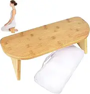 Bamboo Meditation Kneeling Bench, Canvas Carry Bag Suitable for Travel, Hinged Folding Legs, Ergonomic Seiza Kneeling Stool, Sturdy Portable Design for Outdoor, Yoga
