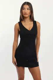 Black Vest Dress Mini Button Down - Size 8XS, Women's Skater Dress
