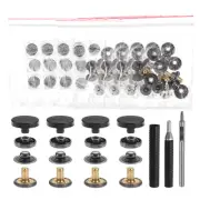 24Set Leather Snap Fasteners Kit 15mm Metal Snaps with 3 Setter Tools Black