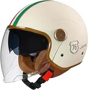 Motorcycle Half Helmet,DOT/ECE Approved,Retro 3/4 Open Face Motorcycle Half Helmet with Double Sun Visor,Vintage Scooter Moped Helmets for Adult Women and Men
