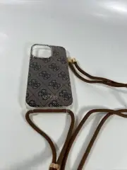 Apple IPhone 15 Pro Max Guess Case Brown Drop Protection Hard Case Strap