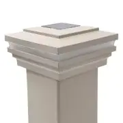 4 1/2" Sq. Cape May Halo Solar LED Lighted Vinyl Post Cap - Khaki
