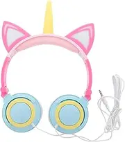 Mipcase Cartoon Unicorn Headphones Boys and Girls Headset Over-Ear Wired Headphones Led Lights No Driver Required Suitable for Girls
