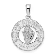 Sterling Silver De-Ani Rhodium-Plated Polished St. Augustine With Shell Circle Pendant