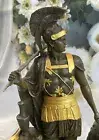 Art Deco Large Roman Warrior Bronze Sculpture Marble Base Figurine Figure Gilt