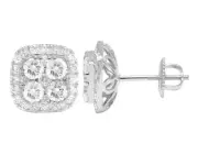 10K Square Halo Cluster Real Diamond Earrings 10mm 1.85 CT